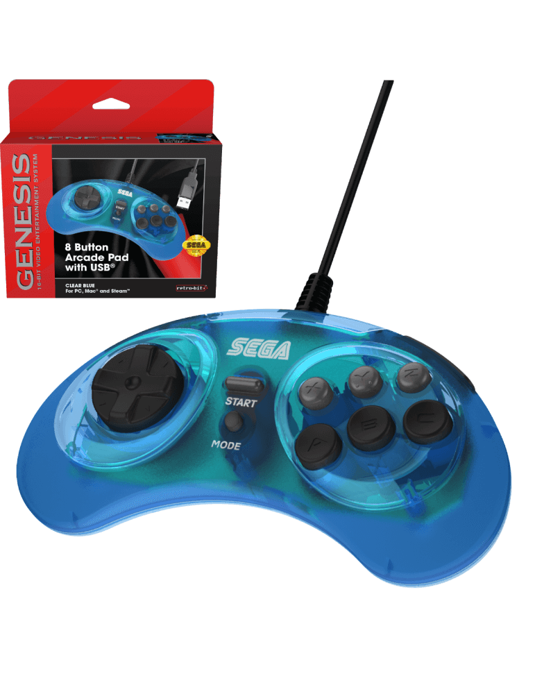 8-Button Arcade Pad Controller for PC Mac Steam blue-Mega Drive - Genesis-Pixxelife by INMEDIA