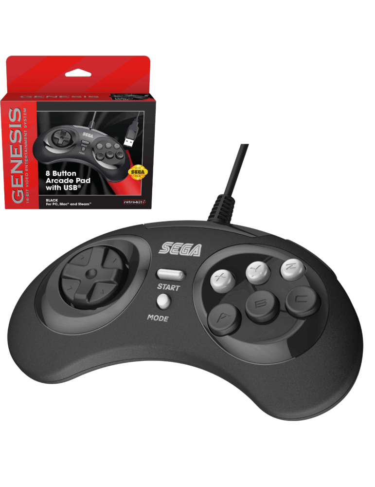 8-Button Arcade Pad Controller for PC Mac Steam black-Mega Drive - Genesis-Pixxelife by INMEDIA