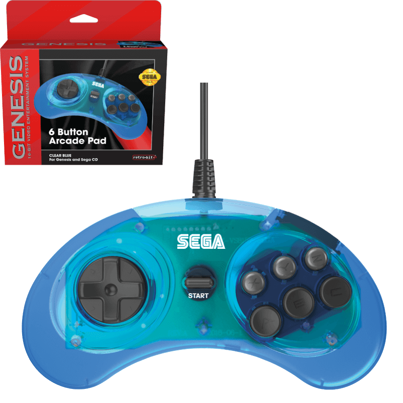 6-Button Arcade Pad Controller for Mega Drive Blue-Mega Drive - Genesis-Pixxelife by INMEDIA