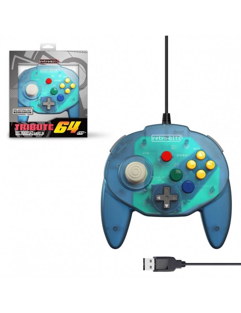 Retro-bit Tribute 64 USB Controller for Switch PC Mac Ocean Blue-PC/Mac/Android-Pixxelife by INMEDIA