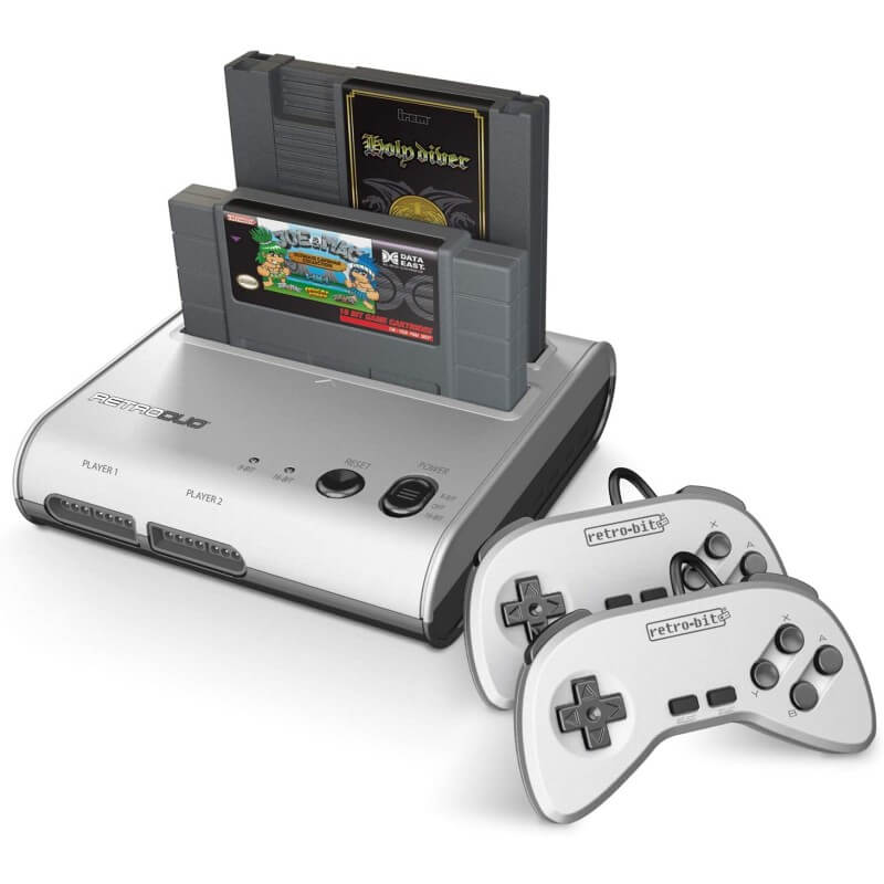 Retro-bit Retroduo Console NES SNES Silver/Black-Super Nintendo-Pixxelife by INMEDIA