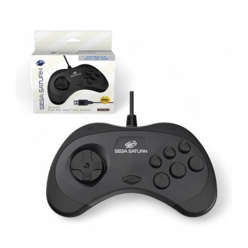 Retro-bit Official SEGA Saturn Control Pad USB for PC Mac Steam Black-PC/Mac/Android-Pixxelife by INMEDIA