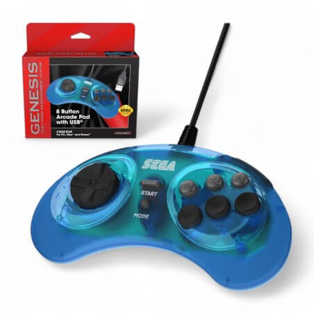 Retro-bit Official SEGA 8-Button Arcade Pad USB for PC Mac Steam Blue