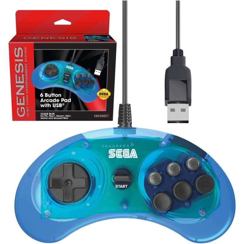 Retro-bit Official SEGA 6-Button Arcade Pad USB per PC Mac Steam Blue-PC/Mac/Android-Pixxelife by INMEDIA