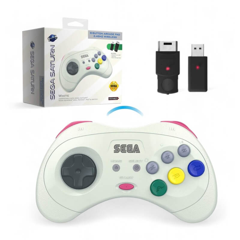 Retro-bit Official SEGA Arcade Pad 2.4G Wireless V2 for Saturn PC Mac Switch White-Saturn-Pixxelife by INMEDIA