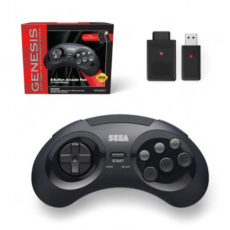 Retro-bit Official SEGA 8-Button Arcade Pad 2.4G Wireless for Mega Drive PC Mac Switch Black-PC/Mac/Android-Pixxelife by INMEDIA