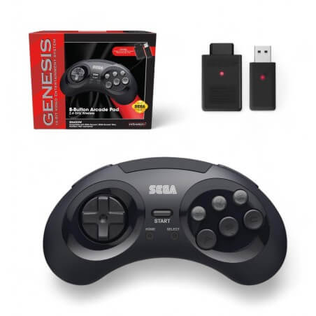 Retro-bit Official SEGA 8-Button Arcade Pad 2.4G Wireless for Mega Drive PC Mac Switch Black